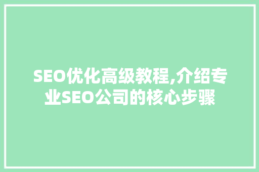 SEO优化高级教程,介绍专业SEO公司的核心步骤
