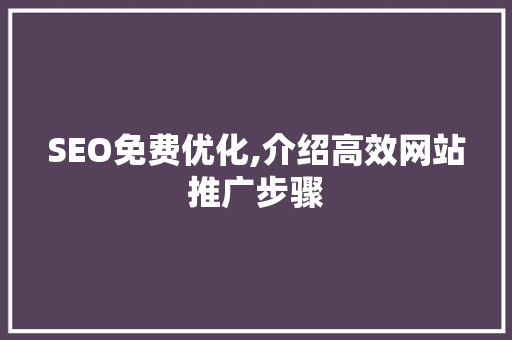 SEO免费优化,介绍高效网站推广步骤
