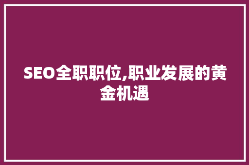SEO全职职位,职业发展的黄金机遇
