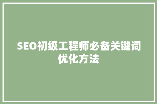 SEO初级工程师必备关键词优化方法