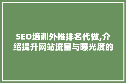 SEO培训外推排名代做,介绍提升网站流量与曝光度的方法