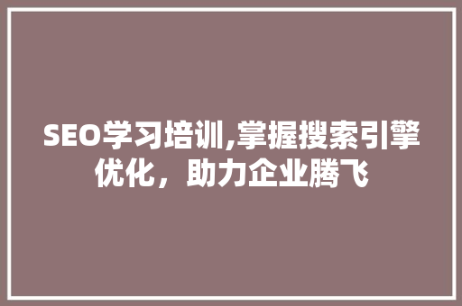 SEO学习培训,掌握搜索引擎优化，助力企业腾飞