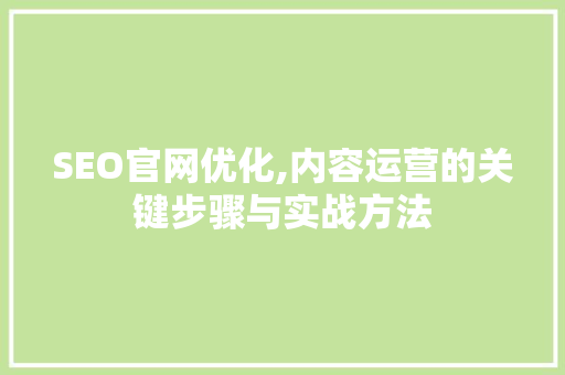 SEO官网优化,内容运营的关键步骤与实战方法