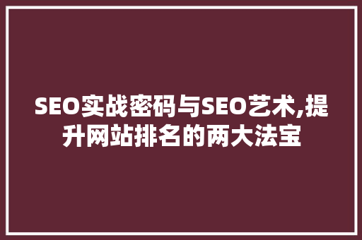 SEO实战密码与SEO艺术,提升网站排名的两大法宝