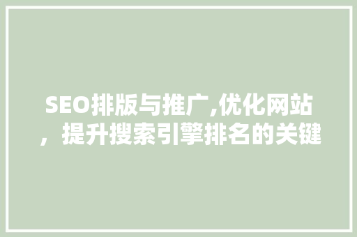 SEO排版与推广,优化网站，提升搜索引擎排名的关键步骤