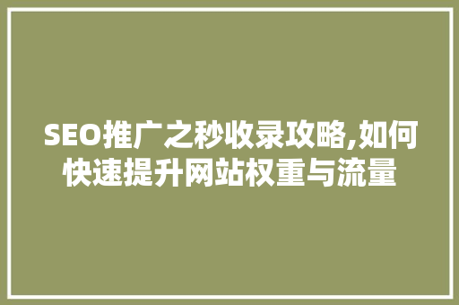 SEO推广之秒收录攻略,如何快速提升网站权重与流量