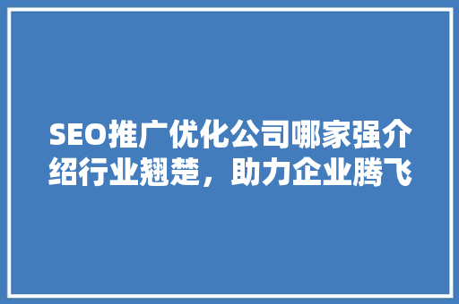 SEO推广优化公司哪家强介绍行业翘楚，助力企业腾飞