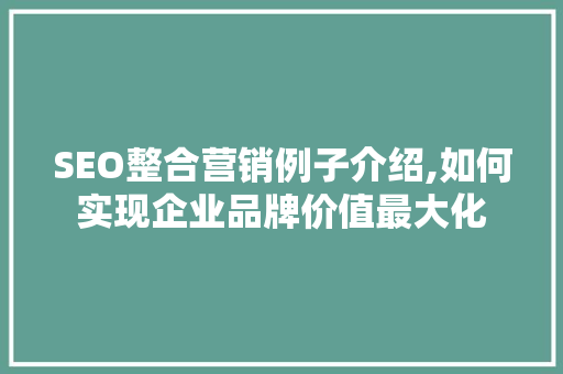 SEO整合营销例子介绍,如何实现企业品牌价值最大化