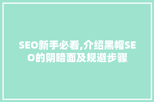 SEO新手必看,介绍黑帽SEO的阴暗面及规避步骤