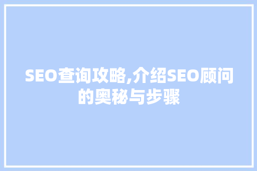 SEO查询攻略,介绍SEO顾问的奥秘与步骤