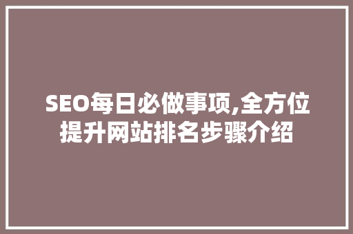 SEO每日必做事项,全方位提升网站排名步骤介绍