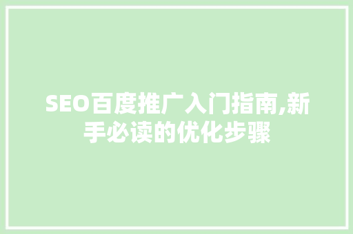 SEO百度推广入门指南,新手必读的优化步骤