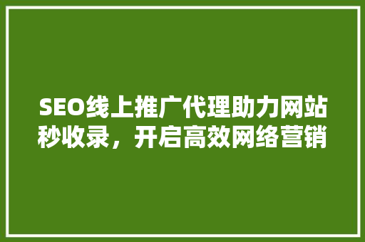 SEO线上推广代理助力网站秒收录，开启高效网络营销之旅