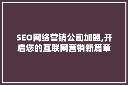 SEO网络营销公司加盟,开启您的互联网营销新篇章