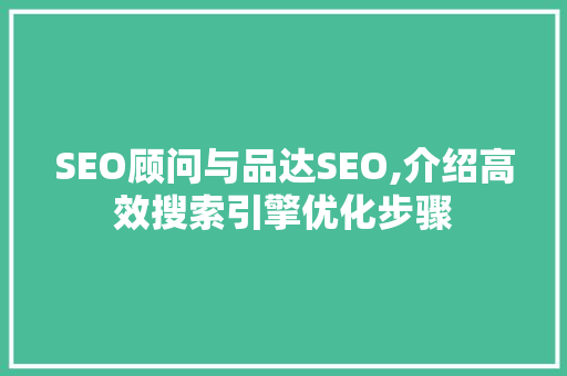 SEO顾问与品达SEO,介绍高效搜索引擎优化步骤