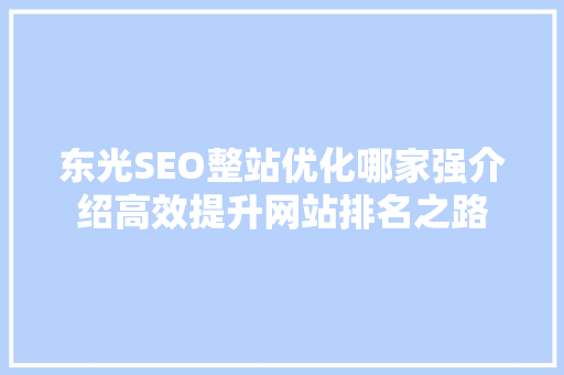 东光SEO整站优化哪家强介绍高效提升网站排名之路