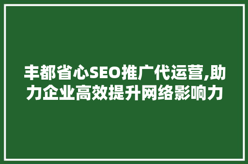 丰都省心SEO推广代运营,助力企业高效提升网络影响力
