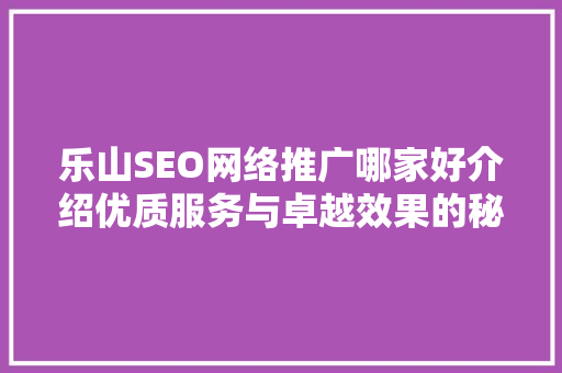 乐山SEO网络推广哪家好介绍优质服务与卓越效果的秘密！