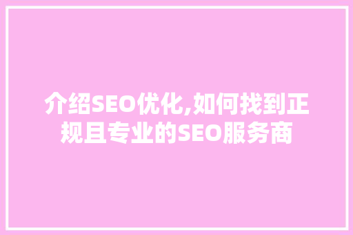 介绍SEO优化,如何找到正规且专业的SEO服务商