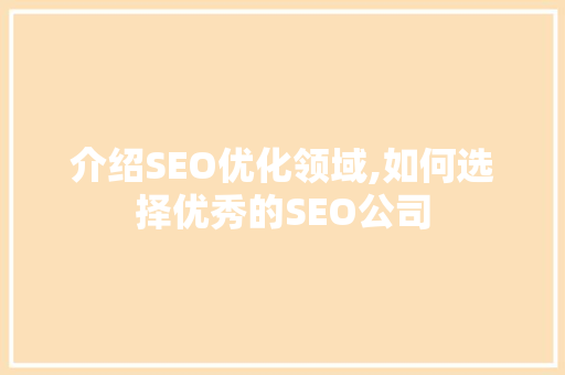 介绍SEO优化领域,如何选择优秀的SEO公司