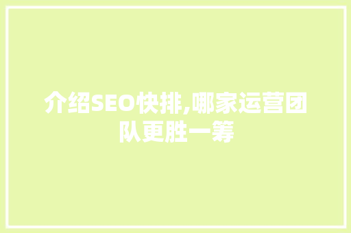 介绍SEO快排,哪家运营团队更胜一筹