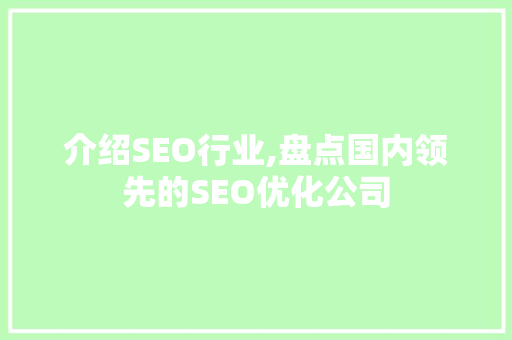 介绍SEO行业,盘点国内领先的SEO优化公司