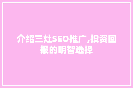 介绍三灶SEO推广,投资回报的明智选择