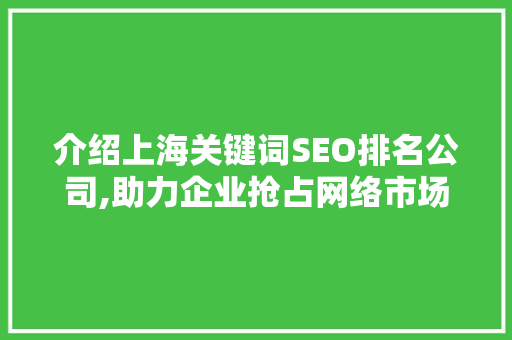 介绍上海关键词SEO排名公司,助力企业抢占网络市场制高点