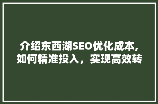 介绍东西湖SEO优化成本,如何精准投入，实现高效转化