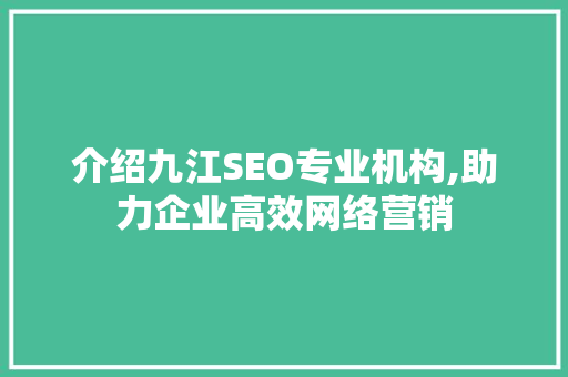 介绍九江SEO专业机构,助力企业高效网络营销