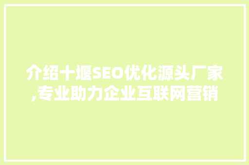 介绍十堰SEO优化源头厂家,专业助力企业互联网营销腾飞