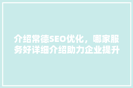 介绍常德SEO优化，哪家服务好详细介绍助力企业提升网络竞争力