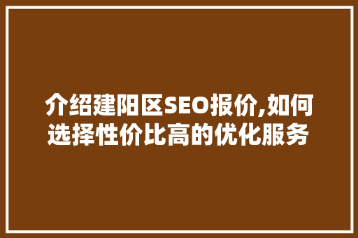 介绍建阳区SEO报价,如何选择性价比高的优化服务
