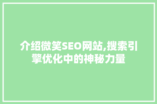 介绍微笑SEO网站,搜索引擎优化中的神秘力量