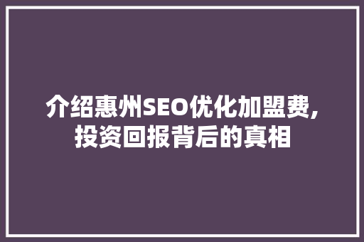 介绍惠州SEO优化加盟费,投资回报背后的真相