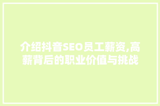 介绍抖音SEO员工薪资,高薪背后的职业价值与挑战
