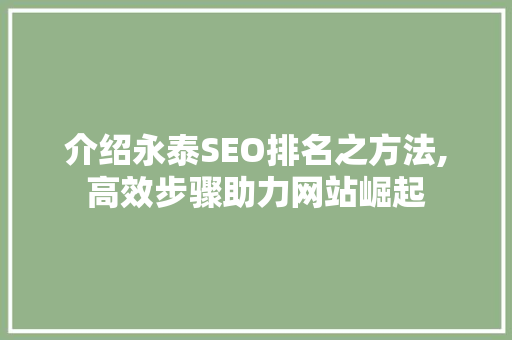 介绍永泰SEO排名之方法,高效步骤助力网站崛起