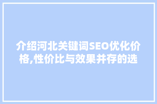 介绍河北关键词SEO优化价格,性价比与效果并存的选择之路