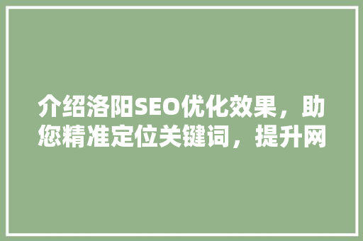 介绍洛阳SEO优化效果，助您精准定位关键词，提升网站流量！