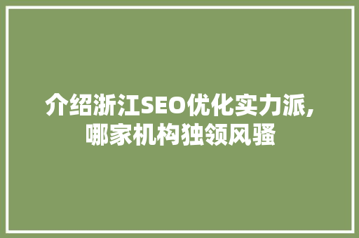 介绍浙江SEO优化实力派,哪家机构独领风骚