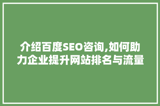 介绍百度SEO咨询,如何助力企业提升网站排名与流量