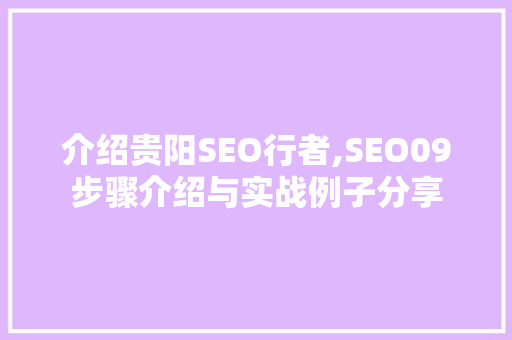 介绍贵阳SEO行者,SEO09步骤介绍与实战例子分享