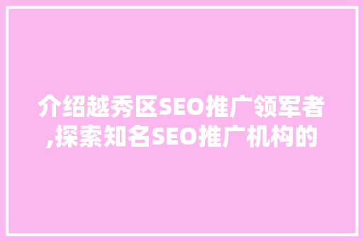 介绍越秀区SEO推广领军者,探索知名SEO推广机构的奥秘