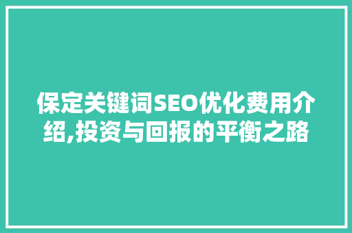 保定关键词SEO优化费用介绍,投资与回报的平衡之路