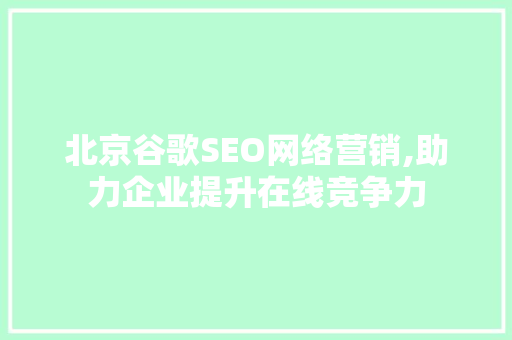 北京谷歌SEO网络营销,助力企业提升在线竞争力