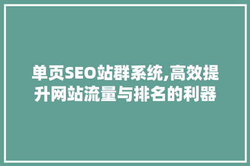 单页SEO站群系统,高效提升网站流量与排名的利器