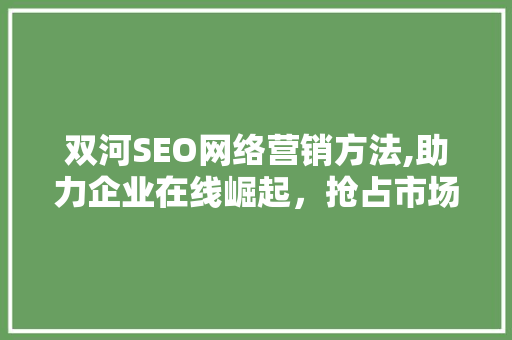 双河SEO网络营销方法,助力企业在线崛起，抢占市场先机