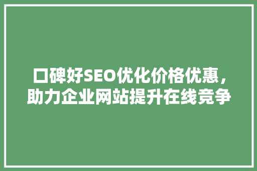 口碑好SEO优化价格优惠，助力企业网站提升在线竞争力