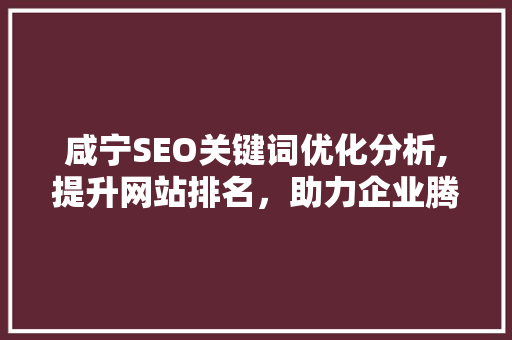 咸宁SEO关键词优化分析,提升网站排名，助力企业腾飞
