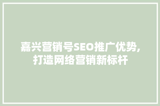 嘉兴营销号SEO推广优势,打造网络营销新标杆